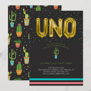Colourful First Fiesta Birthday   UNO Balloons Invitation