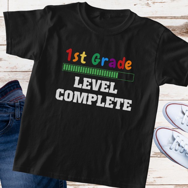 Colourful "First Grade, Level Complete" Child's T-Shirt (Creator Uploaded)