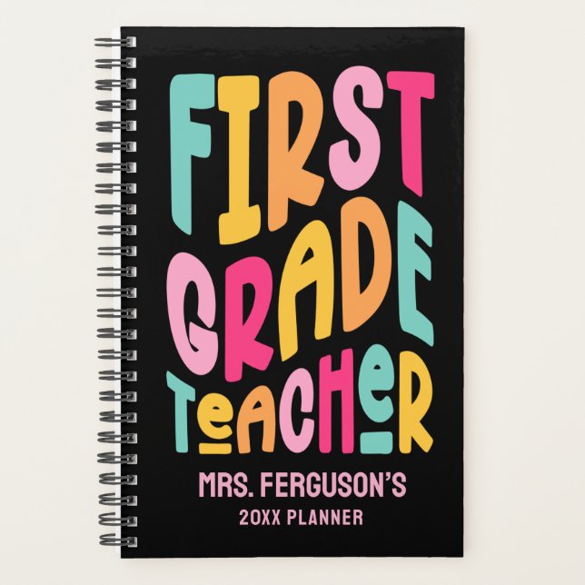 Colourful First Grade Teacher Text Design Planner (Front)