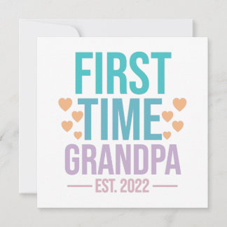 Colourful First Time Grandpa 2022 quote saying Invitation