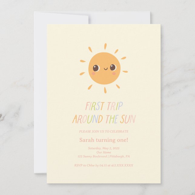 Colourful First Trip Around the Sun 1st  Invitation (Front)