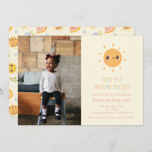Colourful First Trip Around the Sun 1st  Invitation