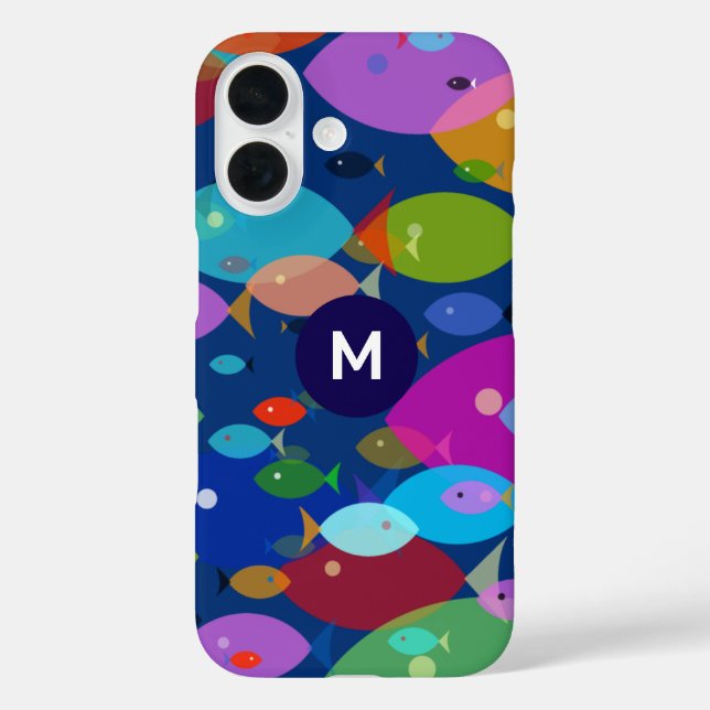 Colourful Fish Abstract Pattern Blue Monogram Case-Mate iPhone Case (Back)