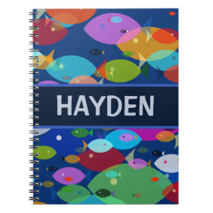 Colourful Fish Abstract Pattern Blue Personalised Notebook