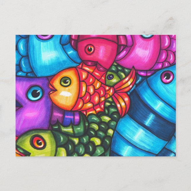 Colourful Fish Abstract sealife original Art  Postcard (Front)