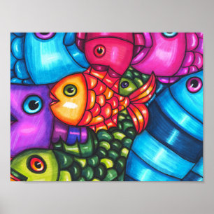 Colourful Fish Abstract sealife original Art Poster