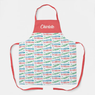 Colourful Fish Anchor Watercolor Name  Apron