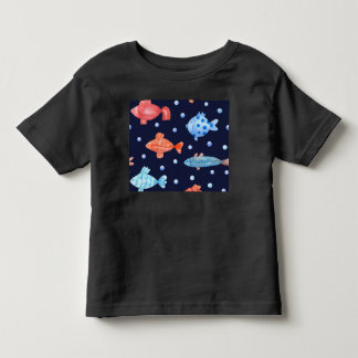 Colourful Fish and Pearls on Navy Blue Background Toddler T-Shirt