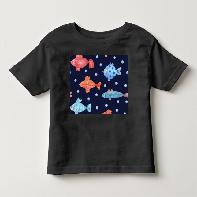 Colourful Fish and Pearls on Navy Blue Background  Toddler T-Shirt (Front)