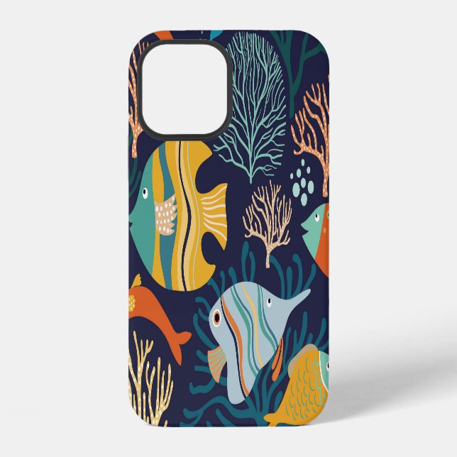 Colourful fish: aquatic plants pattern. iPhone case (Back)