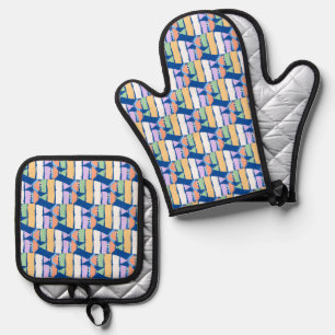 Colourful Fish Beach Design Oven Mitt & Pot Holder Set