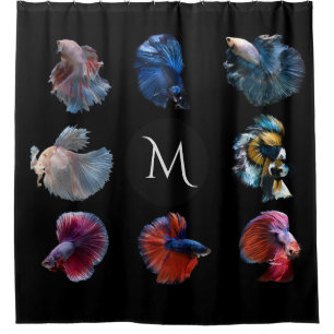 Colourful Fish custom monogram shower curtain