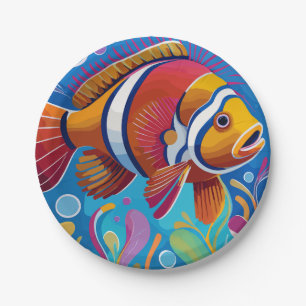 Colourful fish in the reef paper plate