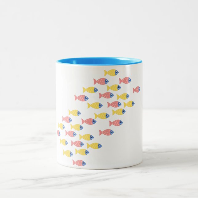 Colourful Fish Migration  Two-Tone Coffee Mug (Center)