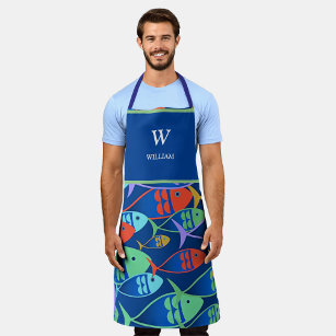 Colourful Fish Pattern  Name and Monogramed  Apron