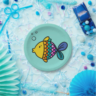 Colourful Fish Plate with Blue Background