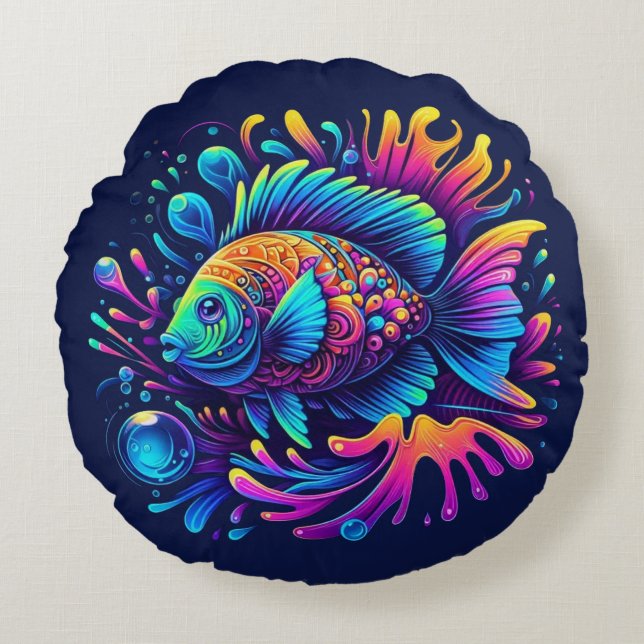 Colourful Fish Round Cushion (Front)