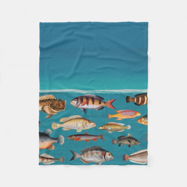 Colourful Fish Under Blue Ocean Water Fleece Blanket (Front)