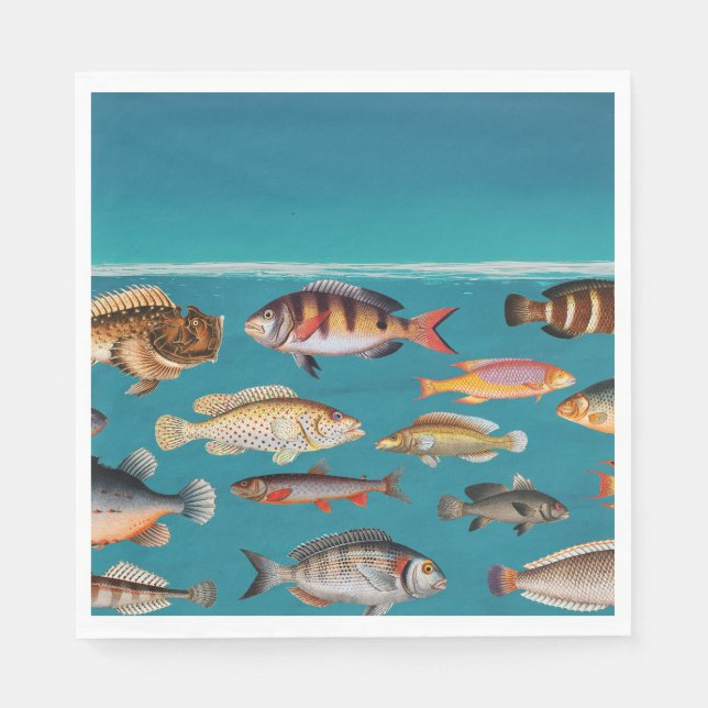 Colourful Fish Under Blue Ocean Water  Napkin (Front)