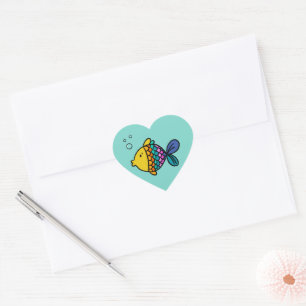 Colourful Fish with Blue Background Heart Sticker