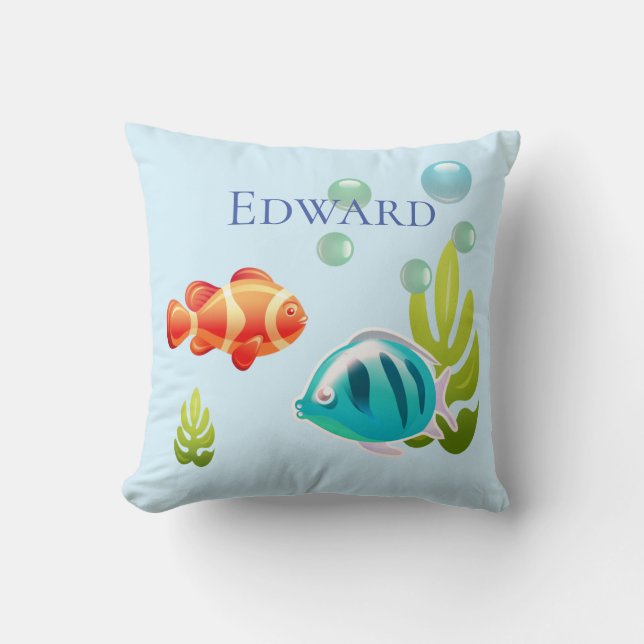 Colourful Fish with Bubbles & Seaweed Cushion (Front)