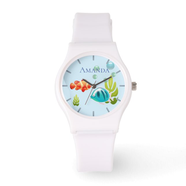 Colourful Fish with Bubbles & Seaweed Watch (Front)