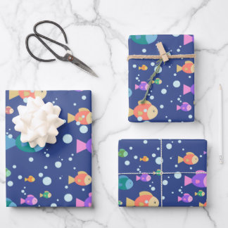 Colourful fishes underwater wrapping paper sheet