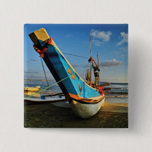 Colourful Fishing Boat By The Ocean 15 Cm Square Badge