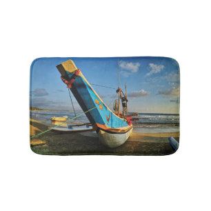 Colourful Fishing Boat By The Ocean Bath Mat