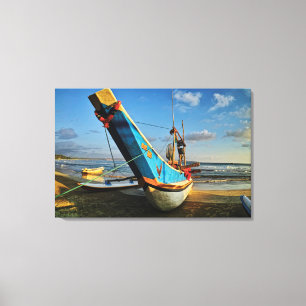 Colourful Fishing Boat By The Ocean Canvas Print