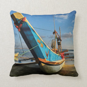Colourful Fishing Boat By The Ocean Cushion