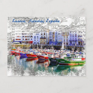 Colourful fishing boats in Luarca, Asturias, Spain Postcard