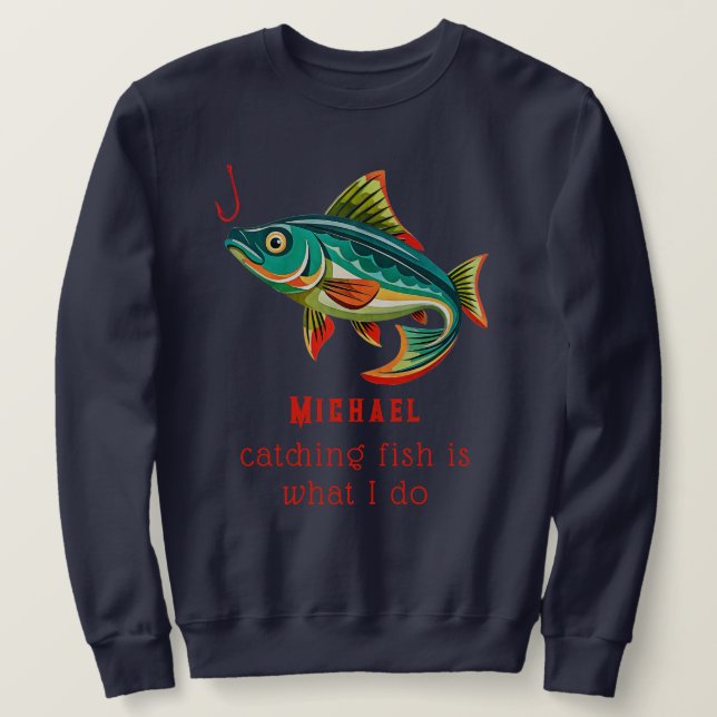 Colourful Fishing Design with Name Sweatshirt (Design Front)