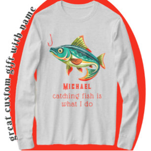 Colourful Fishing Design with Name T-Shirt