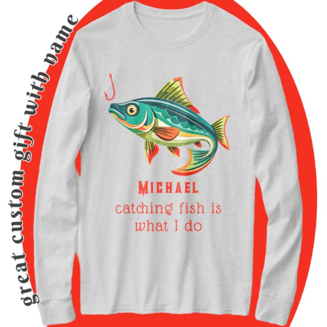 Colourful Fishing Design with Name T-Shirt (Perfect for gifting.)