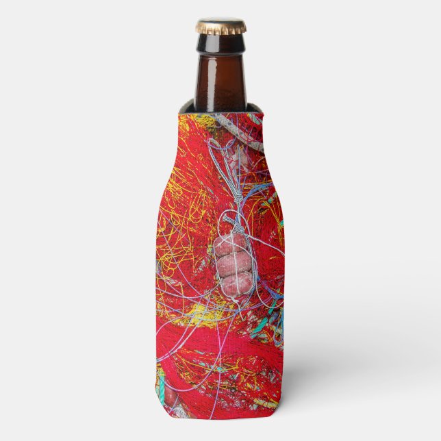 Colourful fishing nets bottle cooler (Bottle Front)