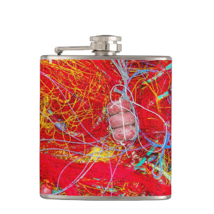 Colourful fishing nets hip flask