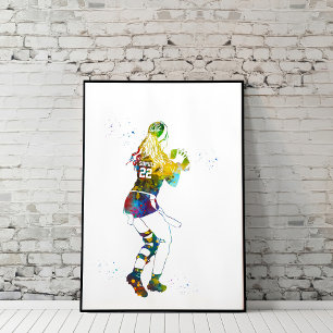 Colourful Flag Football Girl Poster