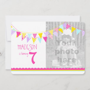 Colourful flags girls 7th birthday party invite