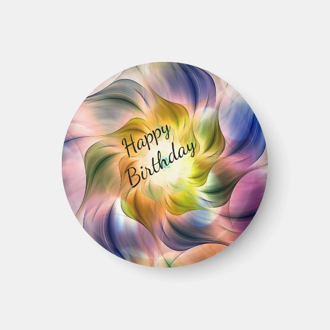 Colourful Flame Fractal Flower Magnet (Front)
