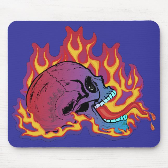Colourful Flaming Skull Mouse Pad (Front)