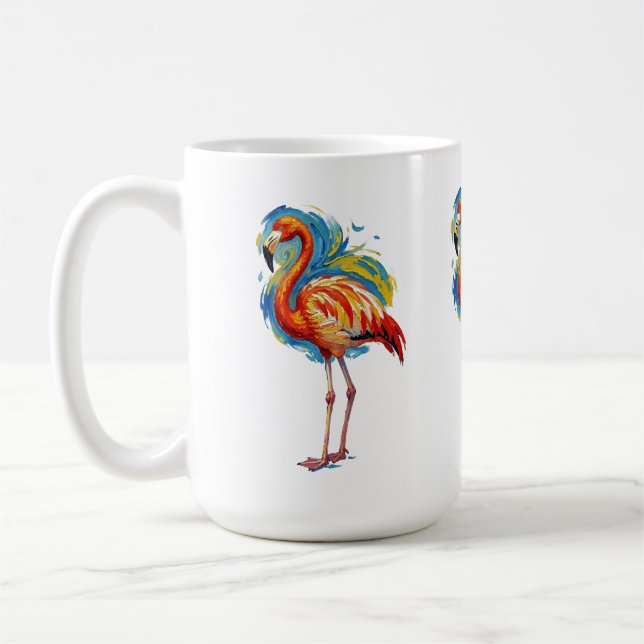 Colourful Flamingo Abstract Brushstroke Bird Art Coffee Mug (Left)