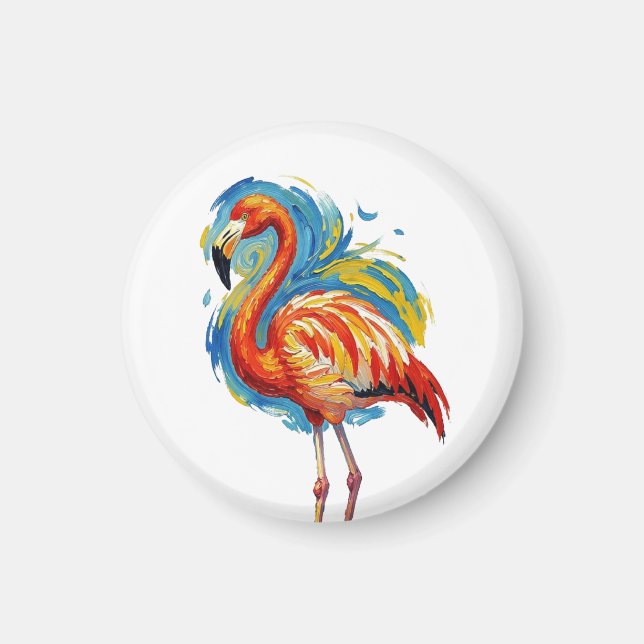 Colourful Flamingo Abstract Brushstroke Bird Art Magnet (Front)