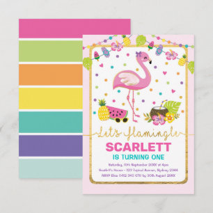 Colourful Flamingo Birthday Girls Tropical Party Invitation