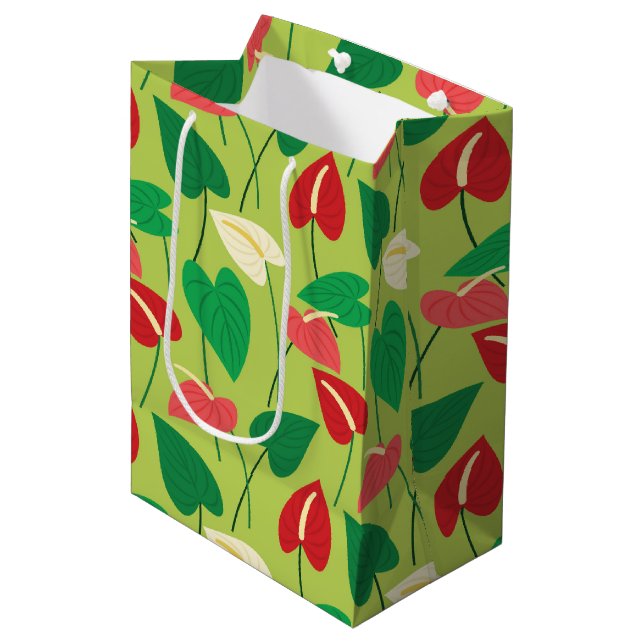 Colourful flamingo flowers pattern medium gift bag (Front Angled)