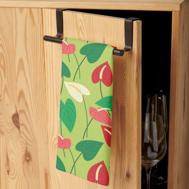 Colourful flamingo flowers pattern tea towel (Thirds Fold)