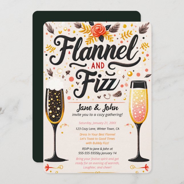 Colourful Flannel and Fizz Bubbly Drinks Party  Invitation (Front/Back)