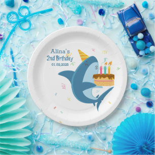 Colourful Flat Simple Baby Sharks Birthday Party 9 Paper Plate