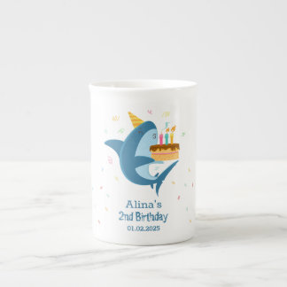 Colourful Flat Simple Baby Sharks Birthday Party Bone China Mug