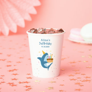 Colourful Flat Simple Baby Sharks Birthday Party Paper Cups